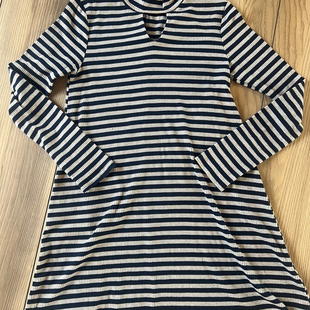 Impressions Navy and Gray Striped Top